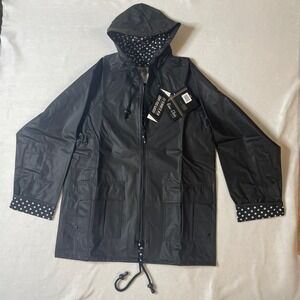 New With Tags Rain-Slicks MTC Black Polka Dot‎ Lined Raincoat Hooded Size Small